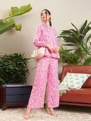 Sassafras - Women Pink Ikat Tiered Shirt With Palazzo Pants