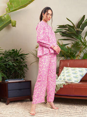 Sassafras - Women Pink Ikat Tiered Shirt With Palazzo Pants