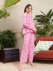 women pink ikat tiered shirt with palazzo pants sfsets95860