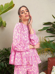 Sassafras - Women Pink Ikat Tiered Shirt With Palazzo Pants