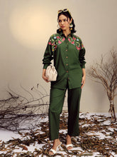 Olive Poplin Embroidered Shirt With Pencil Pants Pink Paprika By SASSAFRAS