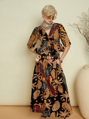 Black Boho Printed Peplum Top With Skirt Pink Paprika By SASSAFRAS