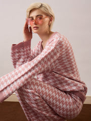 pink white houndstooth v neck sweater with joggers sassafras