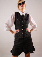black tweed waist top with flared mini skirt sassafras