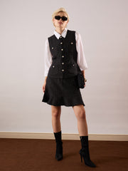 black tweed waist top with flared mini skirt sassafras
