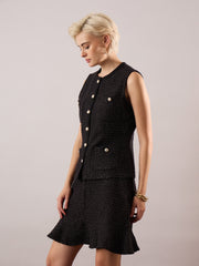 black tweed waist top with flared mini skirt sassafras