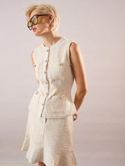 white tweed waist top with flared mini skirt sassafras