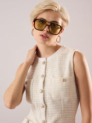 white tweed waist top with flared mini skirt sassafras