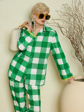 Green Big Check Ric Rac Shirt With Straight Pants Pink Paprika By SASSAFRAS