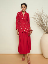 Fuchsia Foil Print Double Breasted Blazer With Gathered Skirt Pink Paprika By SASSAFRAS