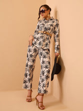 Black Tropical Belted Shirt With Straight Pants Pink Paprika By SASSAFRAS