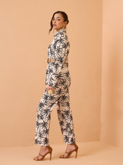 Black Tropical Belted Shirt With Straight Pants Pink Paprika By SASSAFRAS