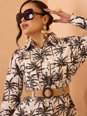 Black Tropical Belted Shirt With Straight Pants Pink Paprika By SASSAFRAS