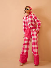 Pink Big Check Schiffli Shirt With Wide Pants Pink Paprika By SASSAFRAS