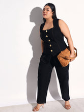 Black Denim Sleeveless Top With Mom Fit Jeans SASSAFRAS Curve