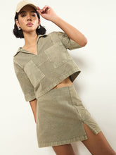 Olive Overdyed Patch Pocket Crop Top With Skorts SASSAFRAS