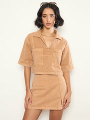Beige Overdyed Patch Pocket Crop Top With Skorts SASSAFRAS