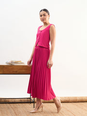Women Fuchsia Sleeveless Waistcoat With Midi Skirt