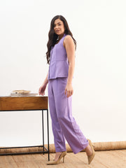 Purple Rhombus Neck Top With Cross Pocket Pants SASSAFRAS worklyf
