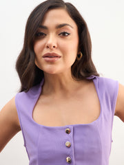 Purple Rhombus Neck Top With Cross Pocket Pants SASSAFRAS worklyf