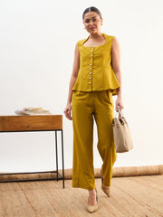 Lemon Rhombus Neck Top With Cross Pocket Pants SASSAFRAS worklyf