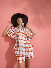 Brown Polka Dot Shirt with Shorts Pink Paprika by SASSAFRAS