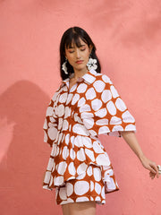 Brown Polka Dot Shirt with Shorts Pink Paprika by SASSAFRAS