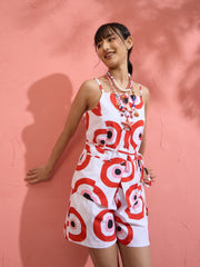 Red Evil Eye Print Vest Top With Shorts Pink Paprika by SASSAFRAS