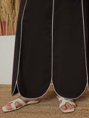 Women Black Twill Strappy Crop Top With Scalloped Skirt