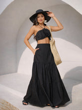 Women Black Front Corsage Tube Top With Tiered Skirt