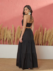 Women Black Front Corsage Tube Top With Tiered Skirt
