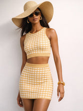 Women Beige & White Round Neck Crop Top With Mini Skirt