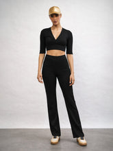 Women Black V-Neck Crop Top With Elasticated Pants