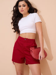 Red Denim Shorts SASSAFRAS