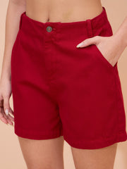 Red Denim Shorts SASSAFRAS