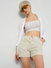 Faded Beige Patch Pocket Drawstring Shorts SASSAFRAS BASICS