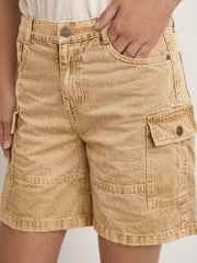 Women Beige Overdyed Mid Rise Bermuda Shorts