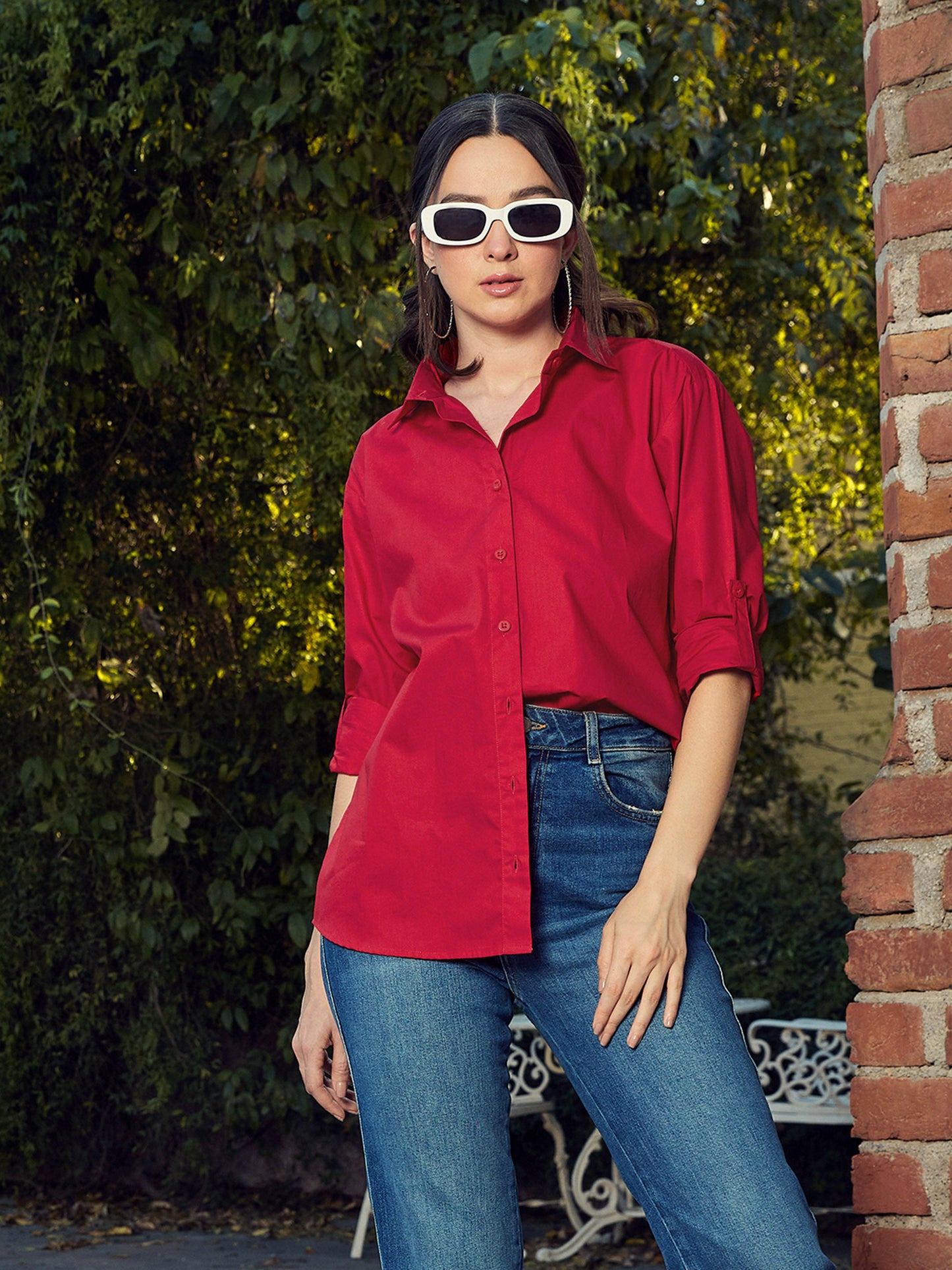 women red poplin oversized shirt sfshrt20140