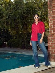 women red poplin oversized shirt sfshrt20140