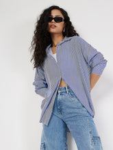 women blue white pinstriped oversize shirt sfshrt20209