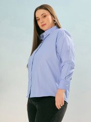 Women Blue Stripes Poplin Regular Shirt
