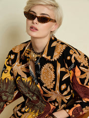 Black Boho Printed Regular Shirt Pink Paprika By SASSAFRAS