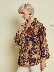 Grey Boho Printed Bell Sleeves Regular Shirt Pink Paprika By SASSAFRAS