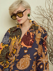 Grey Boho Printed Bell Sleeves Regular Shirt Pink Paprika By SASSAFRAS