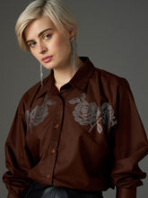 coffee brown shoulder patch regular shirt sassafras