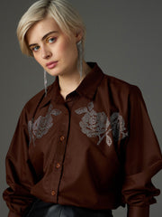 coffee brown shoulder patch regular shirt sassafras