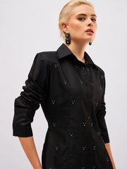 black front studded slim fit shirt sassafras