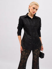 black front studded slim fit shirt sassafras