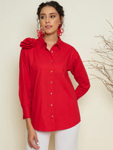 Red Poplin Shoulder Corsage Regular Shirt Pink Paprika By SASSAFRAS
