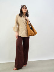 Beige Slim Fit Poplin Shirt SASSAFRAS BASICS